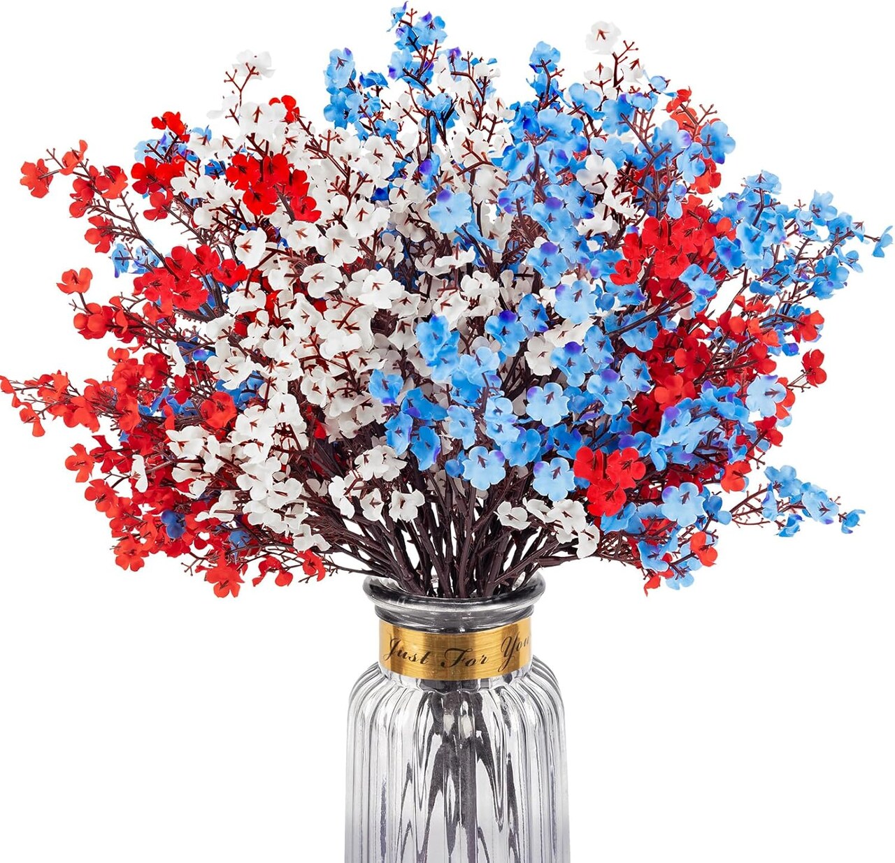 16-Bundle 4th of July Artificial Baby’s Breath Flowers – Red, White & Blue Silk Patriotic Flowers for Memorial Day, Independence Day Table Centerpieces & Home Decor